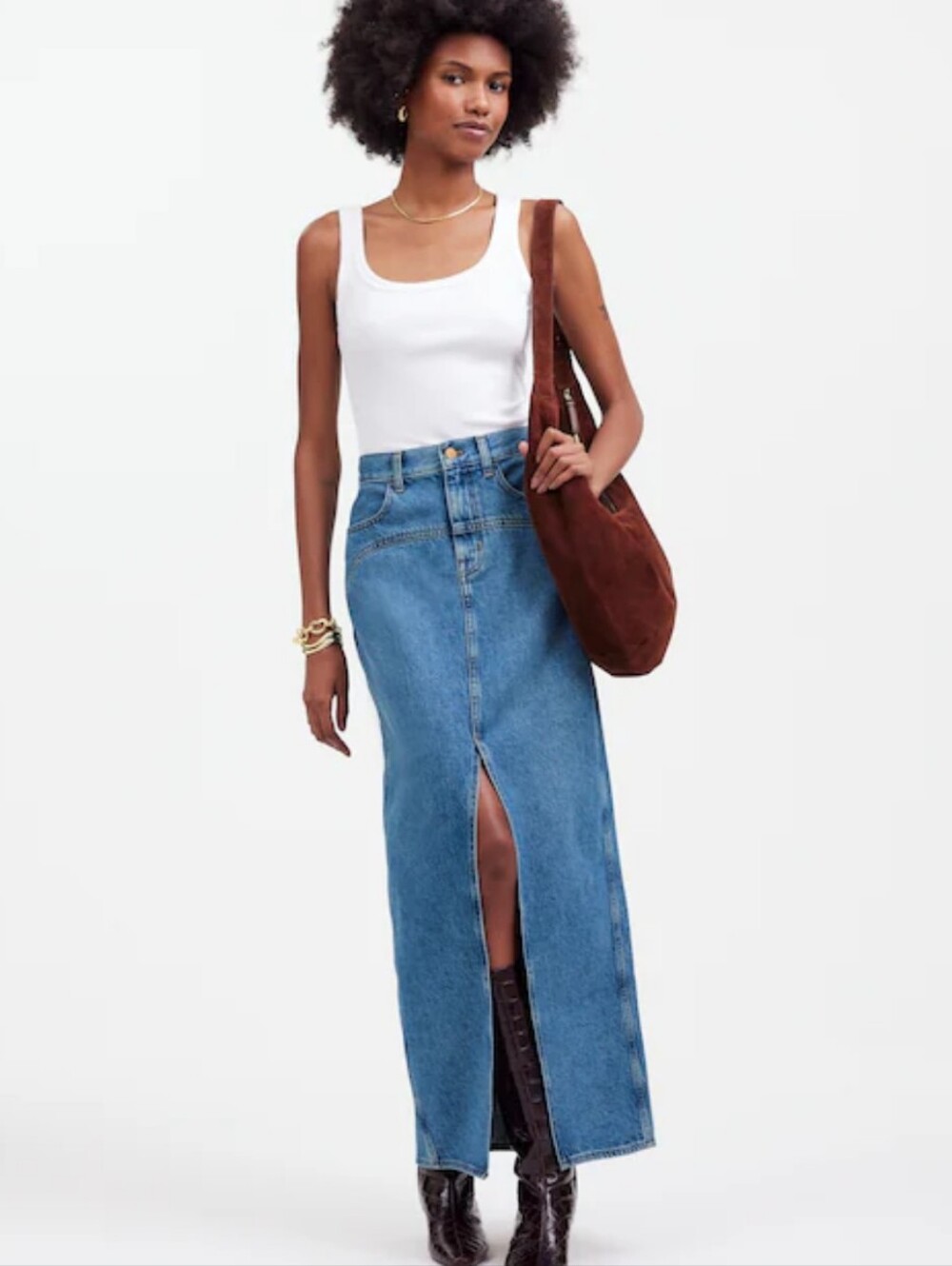 NWT! Madewell Denim Western Long Maxi Skirt in Emario Wash Size 26